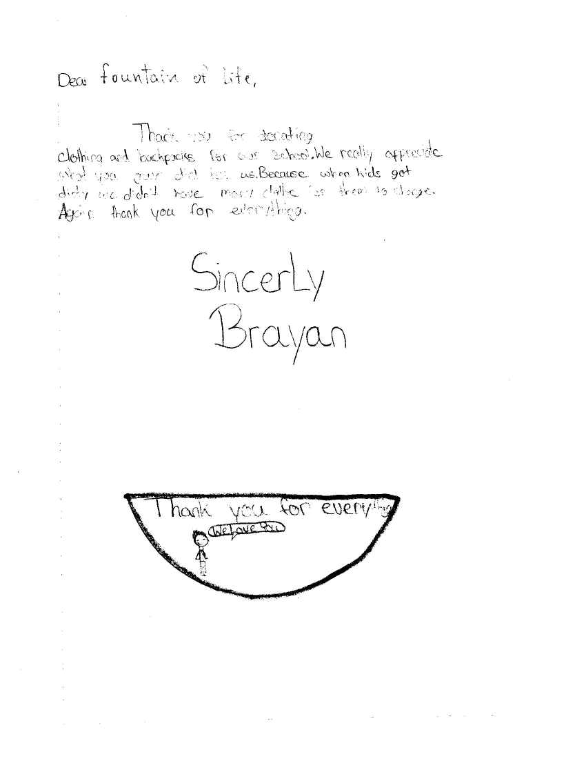 Thank You Letter from Local Students